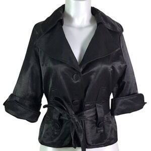 LUII BLACK SATIN CROPPED TRENCH JACKET